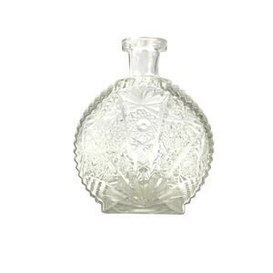 VTG Decorative Glass Decanter 1970s Clear Pressed Glass 7"‎ Tall Star Pattern